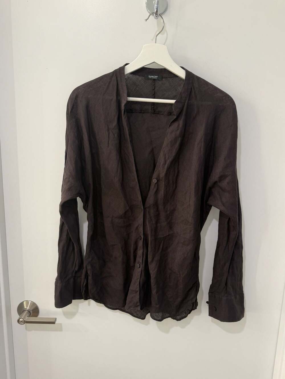 Massimo Dutti Brown 100% Linen Mandarin Collar Shirt
